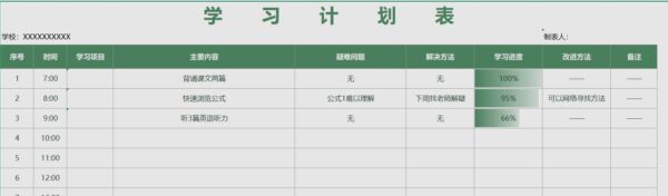 120款学习计划表模板-轻创副业网